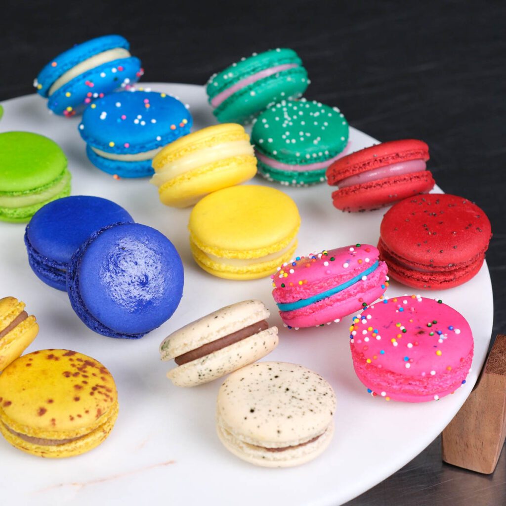 display of bright colorful Macarons